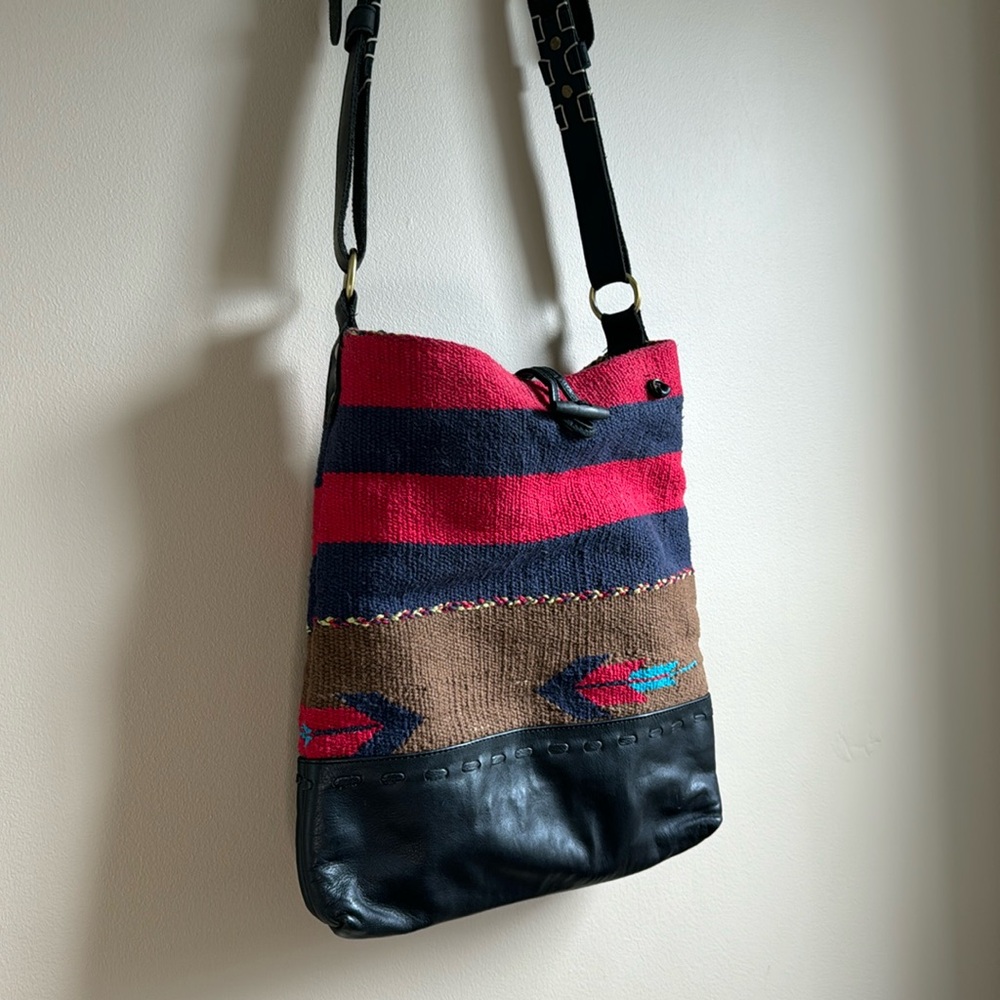 Anthropologie Red Navy Brown Striped Crossbody Bag